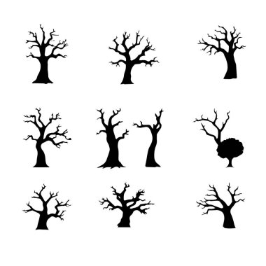 Tasarım için dokuz çıplak ağaç silueti koleksiyonu