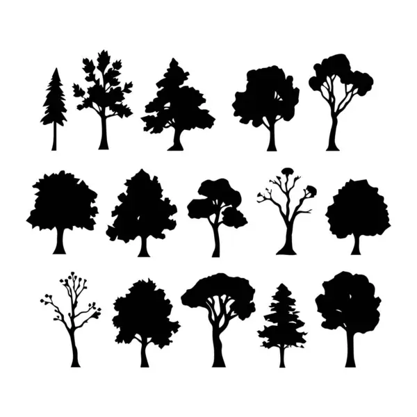 Tasarım için siyah siluet ağaç simgeleri koleksiyonu