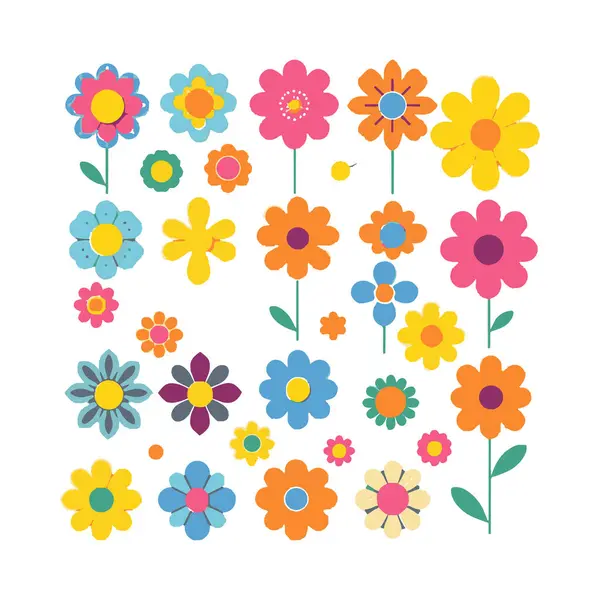 Renkli retro çiçekli düz dizayn koleksiyonu