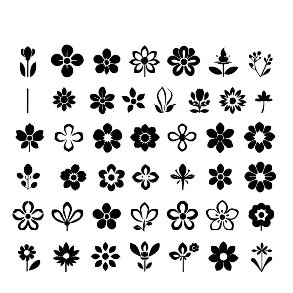 Beyaz üzerine otuz altı siyah çiçek simgesi koleksiyonu