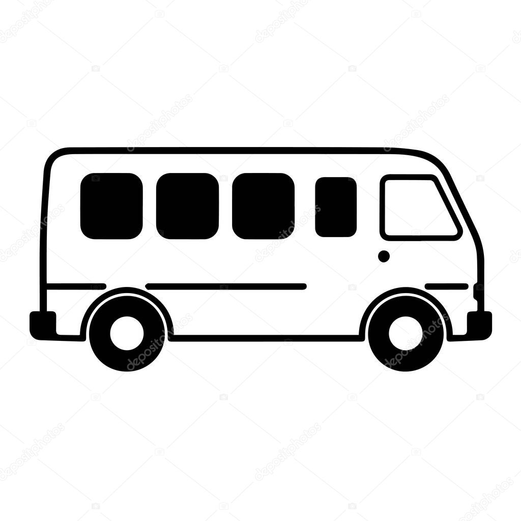 Simple black and white illustration of a small passenger bus