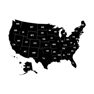 Birleşik Devletler haritası devlet kısaltmalarıyla