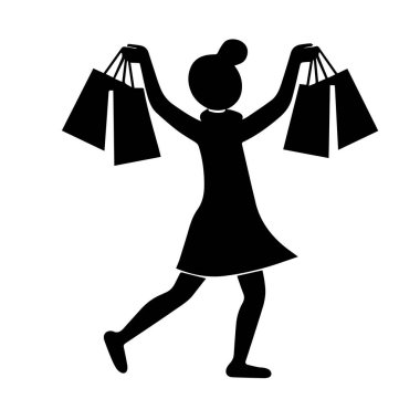 Alışveriş torbaları taşıyan mutlu kadın silueti