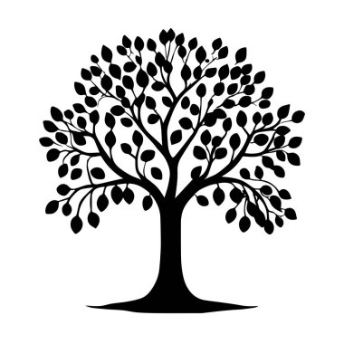 Dolu yapraklı, yemyeşil bir ağacın siyah silueti.