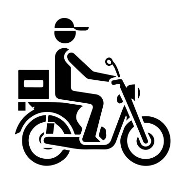 Paket simgesiyle motosiklet süren teslimatçı.