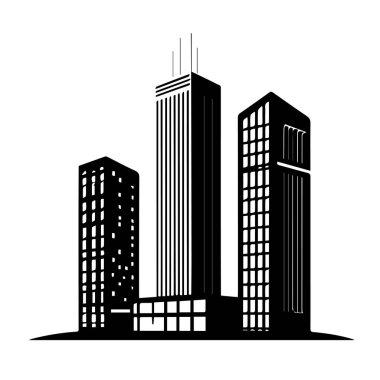 Modern şehir binalarının siyah beyaz çizimi