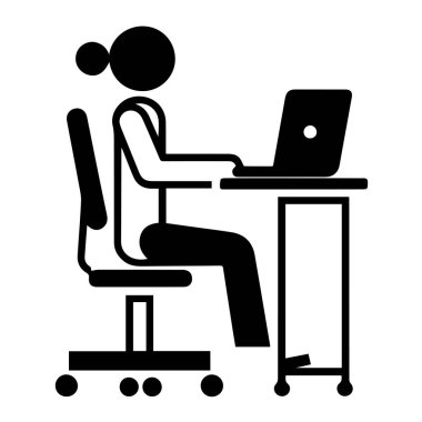 Masa başı simgesinde dizüstü bilgisayarda çalışan kadın