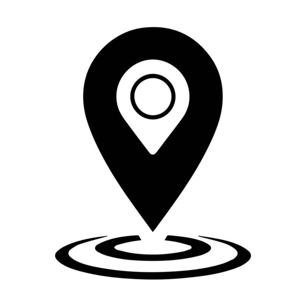 Простая черная значок местоположения пин с эффектом рябь