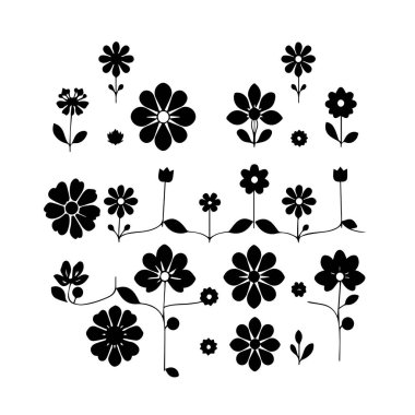 Siyah ve beyaz basit çiçek çizimleri koleksiyonu