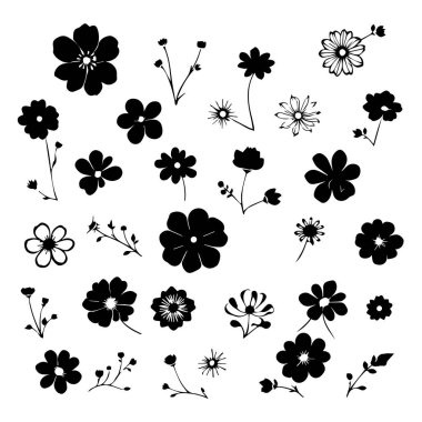 Siyah beyaz çiçek siluetleri koleksiyonu