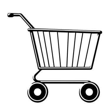 Basit Siyah ve Beyaz Alışveriş Arabası İllüstrasyonu