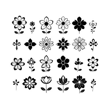 Siyah beyaz çiçek desenleri ve haç koleksiyonu