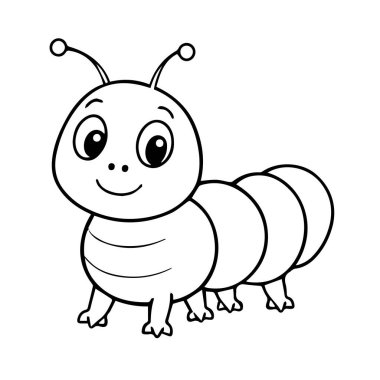 Sevimli çizgi film tırtıl çizimi siyah beyaz