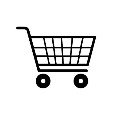 Beyaz arkaplanda basit bir siyah alışveriş arabası simgesi