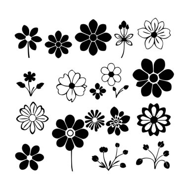 Siyah beyaz çiçek simgeleri koleksiyonu