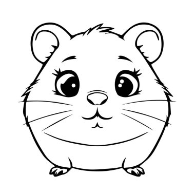 Sevimli çizgi film hamster çizimi siyah beyaz renkli sayfa