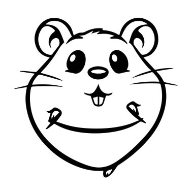 Sevimli çizgi film hamster yüz çizimi siyah beyaz tasarım