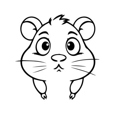 Sevimli çizgi film hamster çizimi siyah beyaz çizgi sanatı