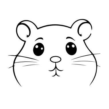 Sevimli hamster surat çizimi siyah beyaz çizgi sanatı