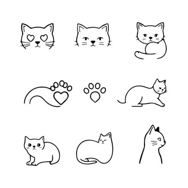 Tasarım için dokuz sevimli kedi çizimi çizimi