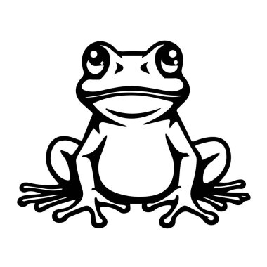 Oturan bir kurbağanın basit siyah beyaz çizimi