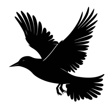 Uçan zarif tasarım elementindeki bir kuşun siyah silueti