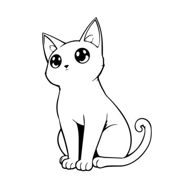 Sevimli anime tarzı kedi yavrusu ana hatlarıyla çizilmiş.