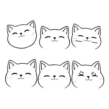Mutlu ifadeli altı sevimli çizgi film kedisi suratı