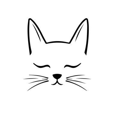Kapalı gözlü sevimli bir kedinin basit çizim çizimi