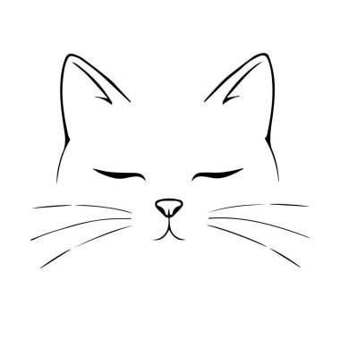 Kapalı gözlü ve bıyıklı bir kedi suratının basit çizimi
