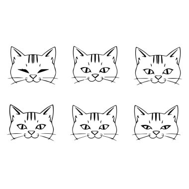 Tasarım elementleri için değişik ifadelerle altı satır sanat kedisi suratı