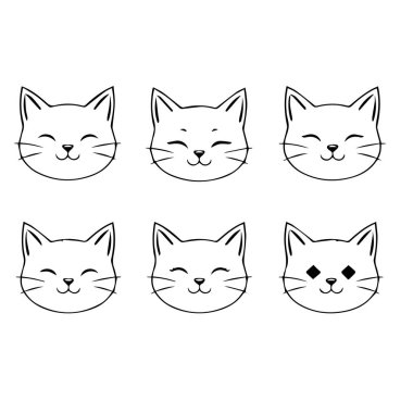 Altı sevimli kedi yüzü çizimi Basit sanat tasarımı