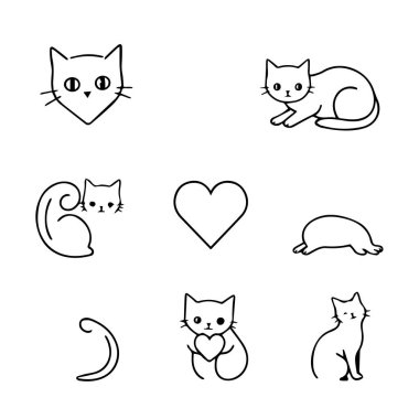 Şirin kedi çizimleri, basit minimalist sanat dizaynı.
