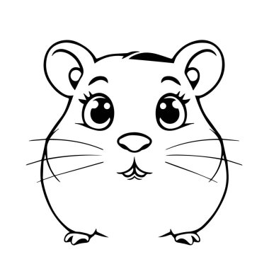 Sevimli çizgi film hamster çizimi siyah beyaz çizgi sanatı