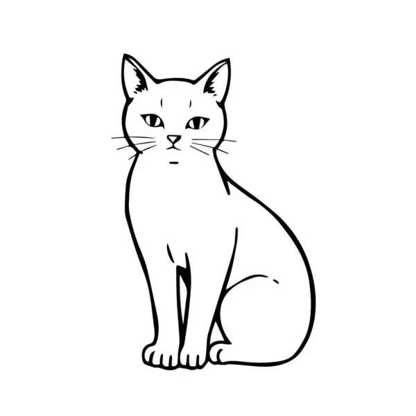 Oturan bir evcil kedinin basit çizimi