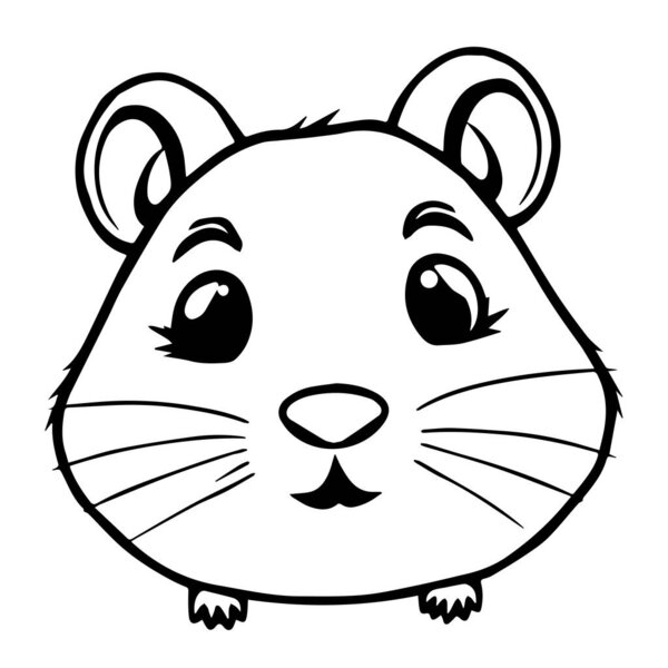 Adorable cartoon hamster face outline for coloring pages and designs