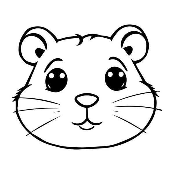 Cute cartoon hamster face outline illustration for kids