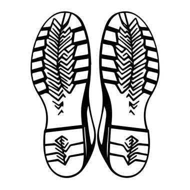 Ayrıntılı ayakkabı tabanı desenli siyah beyaz çizim