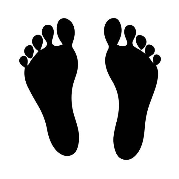Simple black silhouettes of two bare feet on white background