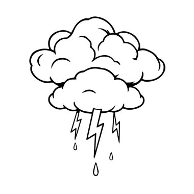 Şimşekler ve yağmur damlalarıyla karikatür fırtına bulutu