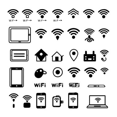 Teknoloji ve internet için kablosuz kablosuz kablosuz ağ simgeleri koleksiyonu
