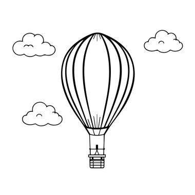 Sıcak hava balonu çizgisi bulutlu resim çizimi