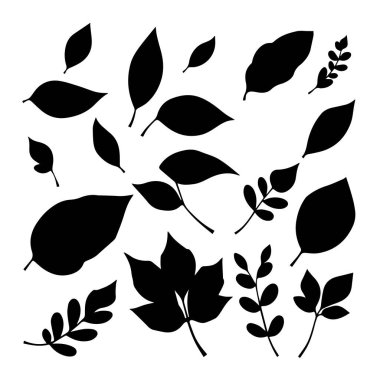 Siyah siluet yaprakları ve dallar koleksiyonu