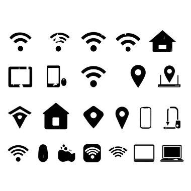 Kablosuz ağ ve konum simgelerinin koleksiyonu