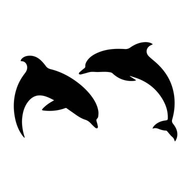 Okyanusta yaban hayatı sıçrayan iki yunus silueti