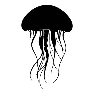 Akan dokunaçları olan bir denizanasının siyah silueti.