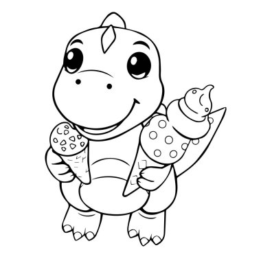 İki dondurma külahını elinde tutan şirin bir dinozor.