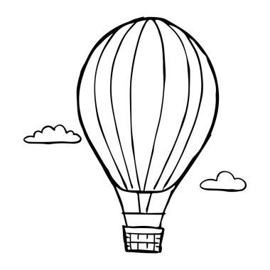 El çizimi siyah ve beyaz sıcak hava balonu çizimi