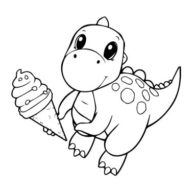 Dondurma külahını elinde tutan sevimli karikatür dinozoru.