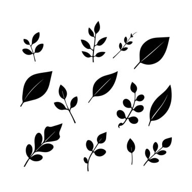 Basit siyah siluet yaprak ve dalların toplanması